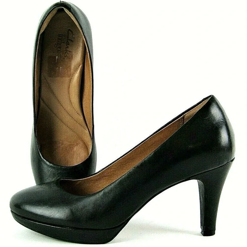 Clark's Indigo platform pumps round toe black 8 - Picture 1 of 8